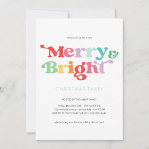 Merry And Bright Festive Colourful Retro Minimal Invitation