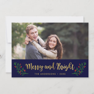 Merry and Bright Festive Foliage Holiday Photo Card