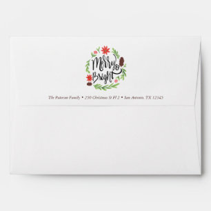 "Merry and Bright" Festive Hand Painted Wreath Envelope