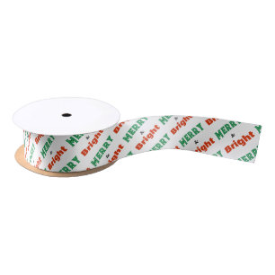 Merry and Bright Festive Winter Holiday Christmas Satin Ribbon