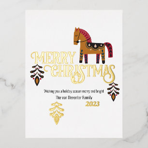 Merry and bright foil holiday postcard