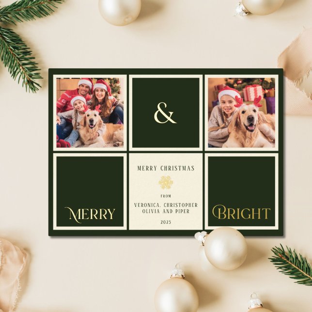 Merry And Bright Forest Green Gold Foil 2 Photo  (Creator Uploaded)