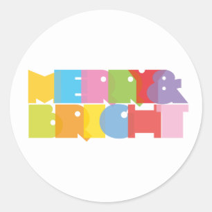 Merry And Bright Fun Colourful Christmas Holidays Classic Round Sticker