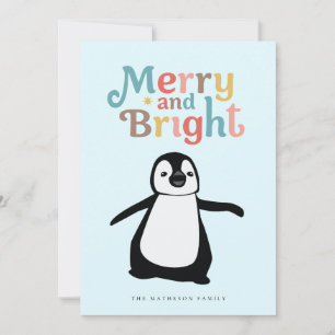 Merry and Bright fun cute Penguin Christmas custom Holiday Card