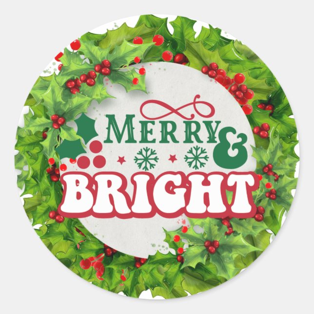 Merry And Bright Fun Holly Berries  Classic Round Sticker (Front)