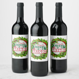 Merry And Bright Fun Holly Berries  Wine Label