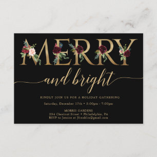 Merry and Bright Gold Christmas Party Invitations