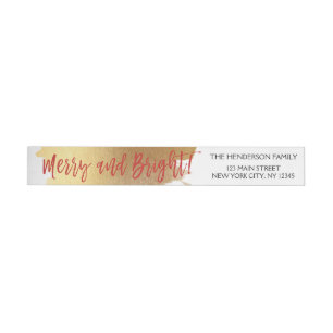 Merry and Bright Gold Foil and Red Christmas Wraparound Address Label