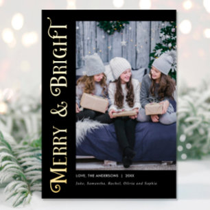 Merry and Bright Gold Foil Elegant photo Christmas