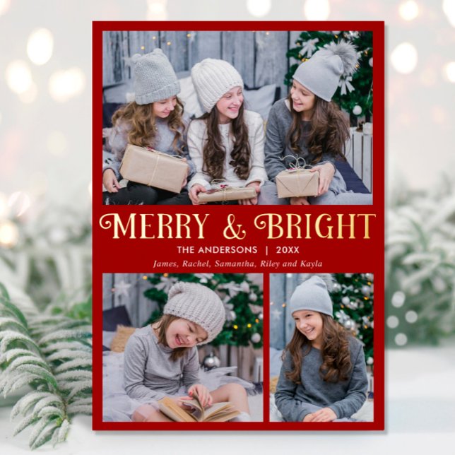 Merry and Bright gold foil red three 3 photo (Creator Uploaded)