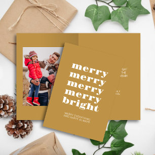 Merry and Bright • Gold Modern Christmas Photo Holiday Card