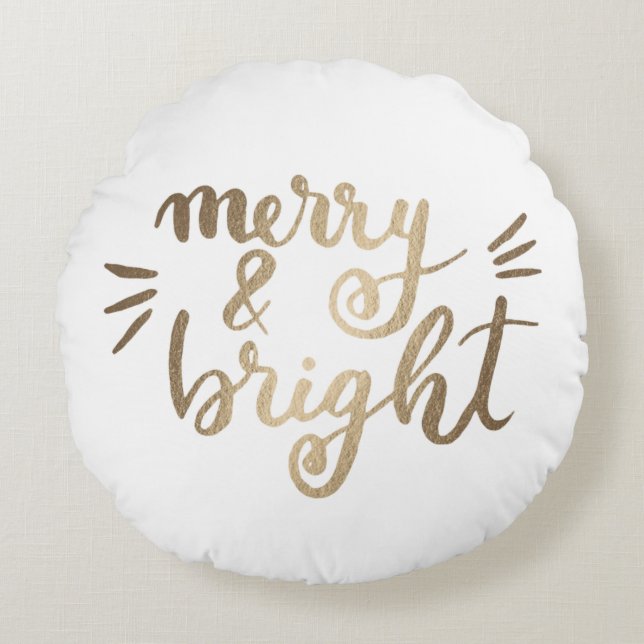 Merry and bright - gold round cushion (Front)