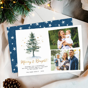 Merry and Bright Gold Script Christmas Photo Holiday Card