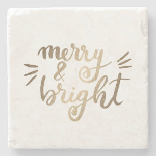 Merry and bright - gold stone coaster