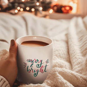 Merry and bright - green and pink coffee mug