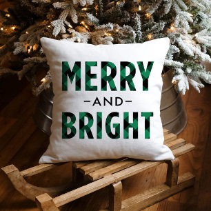 Merry and Bright Green Buffalo Plaid Christmas Cushion