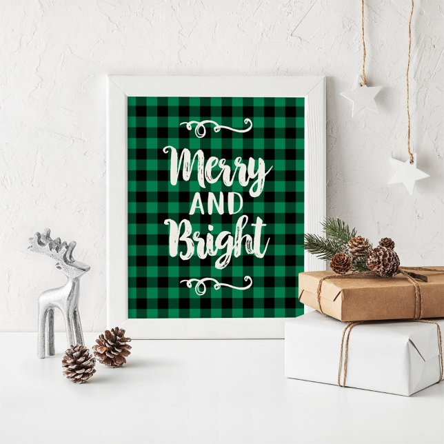 Merry and Bright Green Buffalo Plaid Christmas Poster (Creator Uploaded)