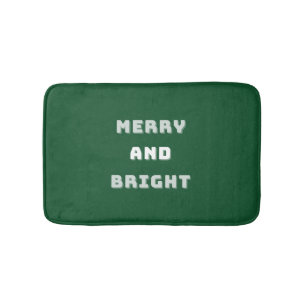 Merry and Bright, Green Christmas Art, Holiday Bath Mat