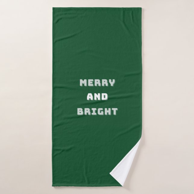 Merry and Bright, Green Christmas Art, Holiday Bath Towel (Bath Towel)