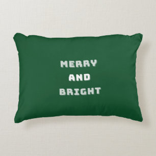 Merry and Bright, Green Christmas Art, Holiday  Decorative Cushion