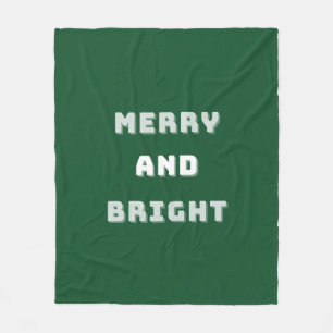 Merry and Bright, Green Christmas Art, Holiday Fleece Blanket