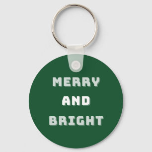 Merry and Bright, Green Christmas Art, Holiday Key Ring