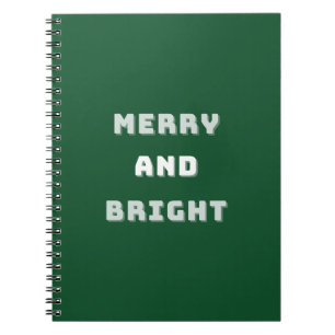 Merry and Bright, Green Christmas Art, Holiday Notebook