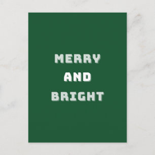 Merry and Bright, Green Christmas Art, Holiday Postcard
