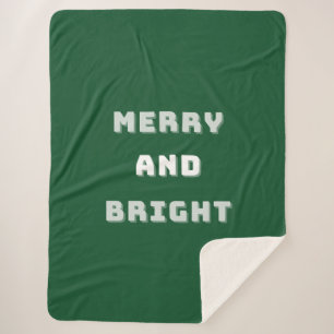 Merry and Bright, Green Christmas Art, Holiday  Sherpa Blanket