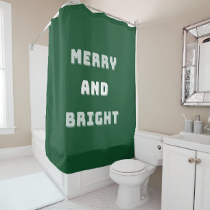 Merry and Bright, Green Christmas Art, Holiday Shower Curtain