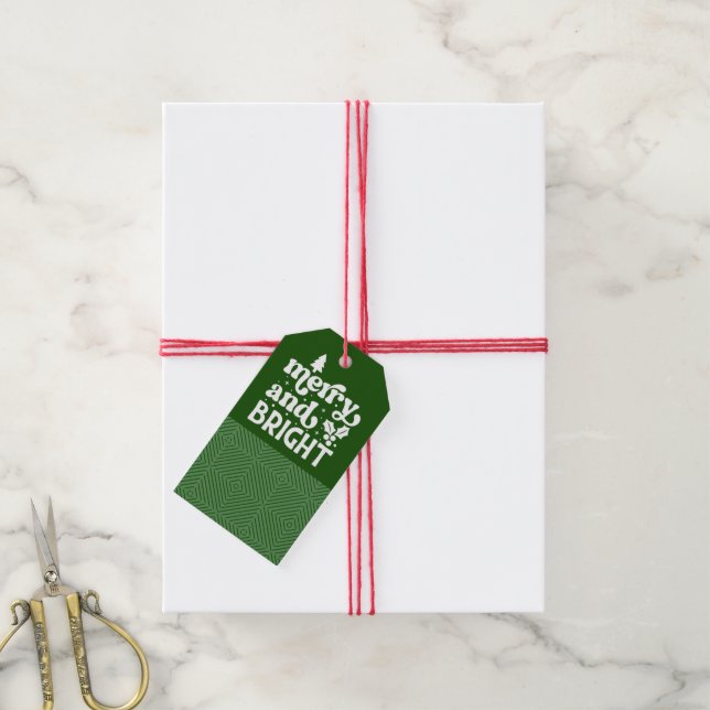 Merry and Bright Green Christmas Gift Tag (With Twine)
