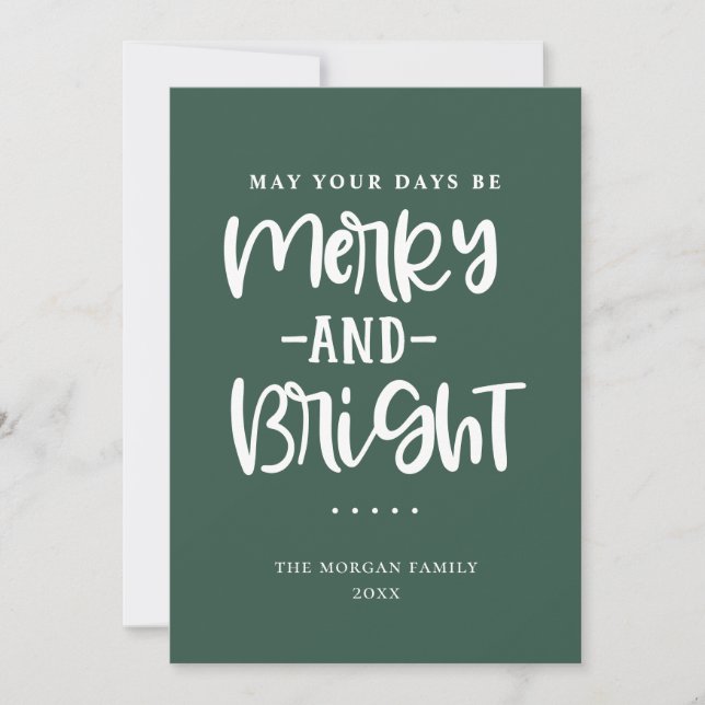 Merry And Bright Green Holiday Greeting Card (Front)