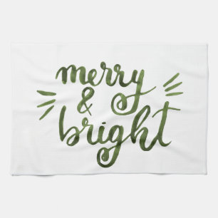 Merry and bright - green tea towel