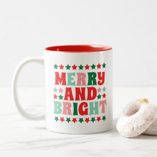 Merry and Bright Groovy Holiday Christmas Two-Tone Coffee Mug