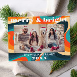 Merry and Bright Groovy Retro Photo  Holiday Card<br><div class="desc">Merry and Bright Groovy Retro Photo Holiday Card</div>