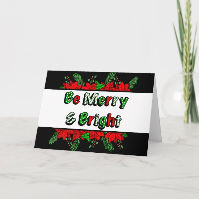 Merry and Bright Hand Drawn Poinsettias   Card (Front)