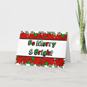 Merry and Bright Hand Drawn Poinsettias Card