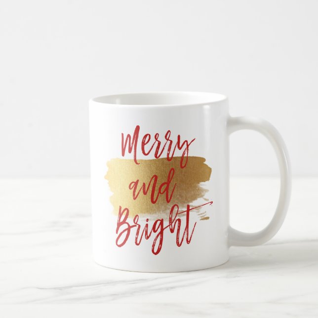 Merry and Bright Hand Lettered Script Coffee Mug (Right)