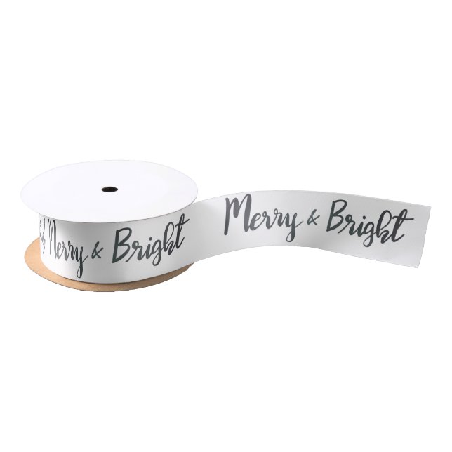 Merry And Bright | Handwritten Simple Holiday Satin Ribbon (Spool)
