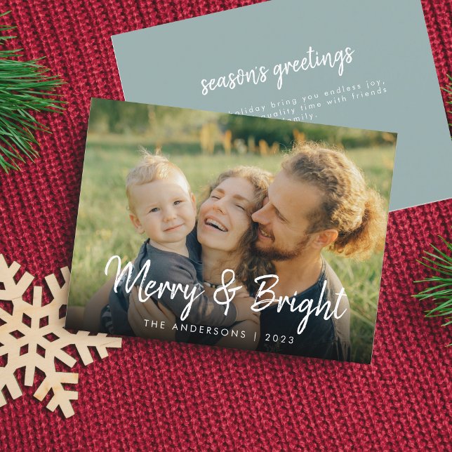 Merry and Bright | Happy Family Christmas Photo Holiday Postcard (Creator Uploaded)