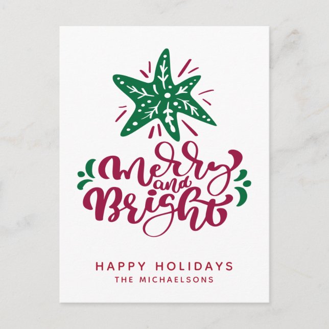Merry and Bright | Happy Holidays Postcard (Front)