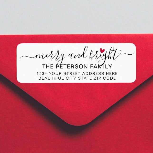 Merry and Bright Heart Christmas Return Address  (Creator Uploaded)