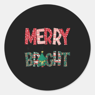 Merry And Bright Holiday Christmas Family Classic Round Sticker