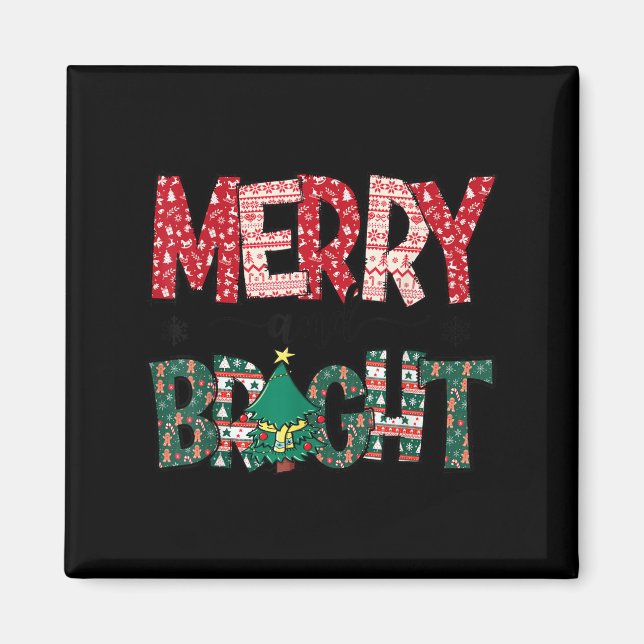 Merry And Bright Holiday Christmas Family  Magnet (Front)