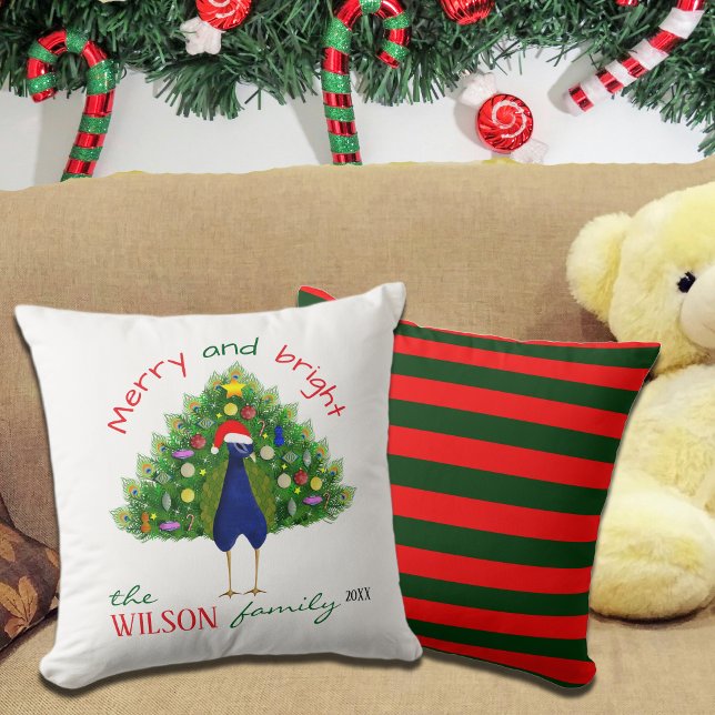 Merry and Bright Holiday Christmas Tree Peacock Cushion (Creator Uploaded)