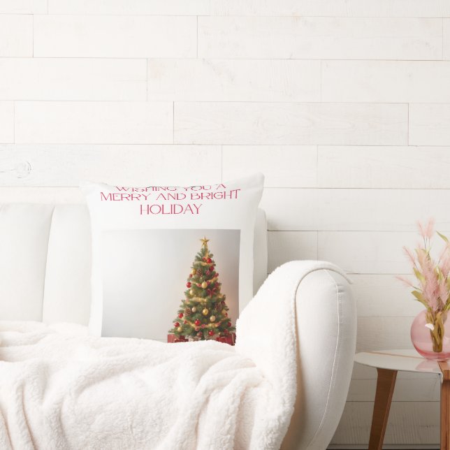 Merry and Bright Holiday Christmas Tree Throw Pill Cushion (Couch)