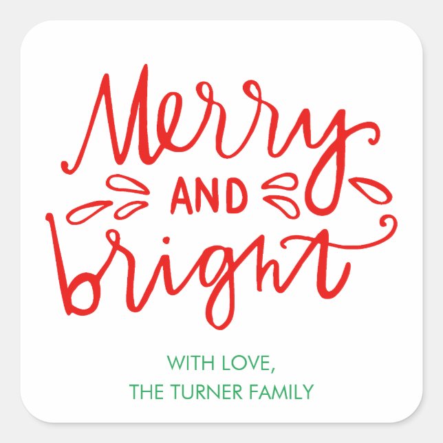 Merry and Bright Holiday Gift Square Stickers (Front)