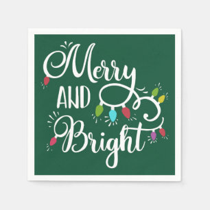 merry and bright holiday lights napkin