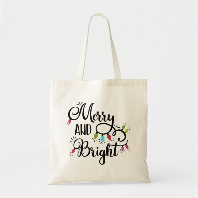 merry and bright holiday lights tote bag (Front)