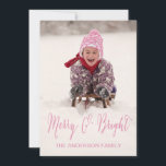 Merry and Bright | Holiday Photo Card<br><div class="desc">Send out this simple,  elegant,  versatile,  script font,  "Merry and Bright" photo card for the holiday. Elke Clarke© Girly pink script font text overlay. For other colours contact store.</div>